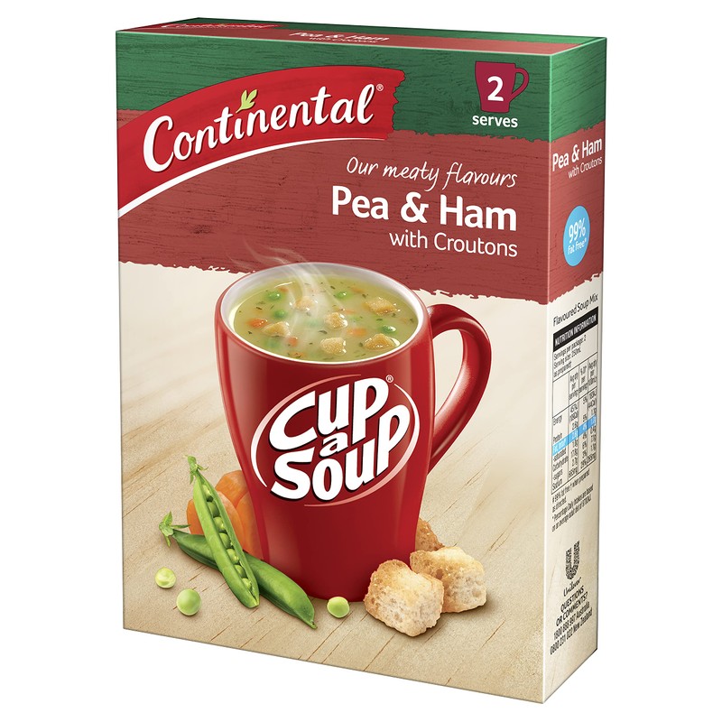 CONTINENTAL Cup-A-Soup | Pea & Ham with Croutons, 2 pack,