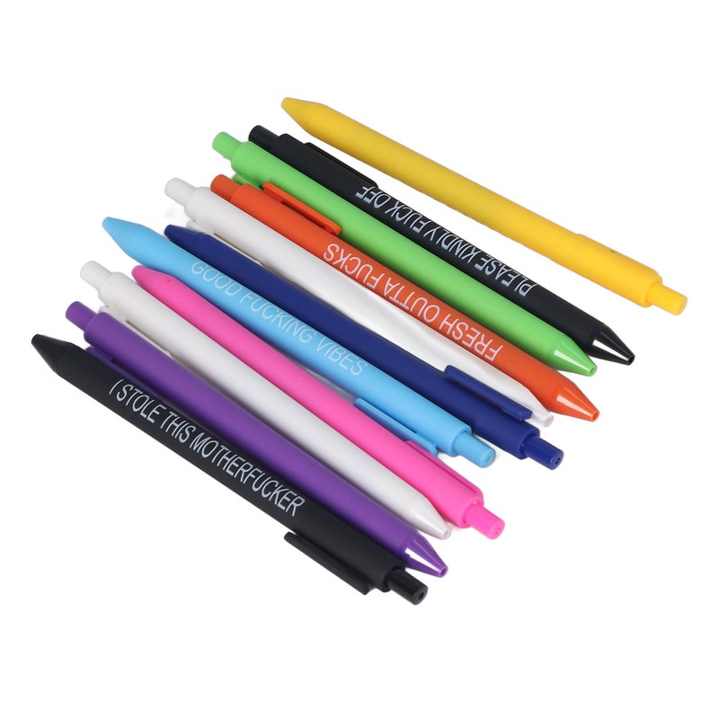 11Pcs Press Ballpoint Pen Colorful Shell 0.5mm Ballpoint Pen Black