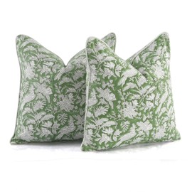 CPC Throw Pillow Covers for Couch, 24x24 Inch Decorative Couch Pillows for Living Room, 100% Cotton Boho Pillow Case or Cute Outdoor Pillows, Flower Pillow Covers or Preppy Throws-Olive Green