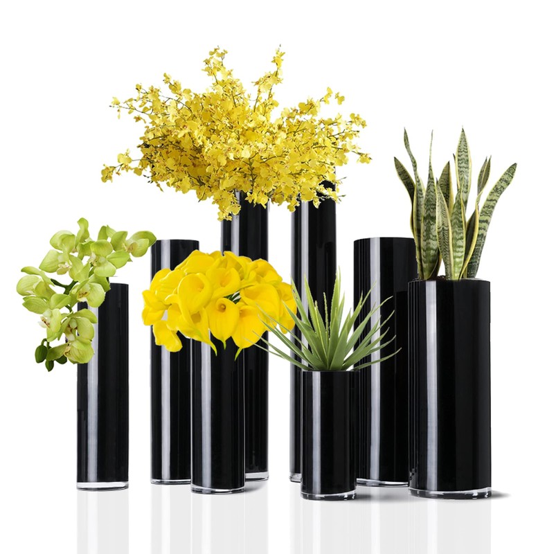 CYS Excel Black Glass Cylinder Vase (H:12" D:6") | Multiple