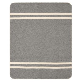 Thick Alpaca Wool Blanket Heavyweight for Camping or Indoors | Soft Peruvian Alpaca Wool Blankets (Soft Gray - Ivory Stripes, Travel Size)