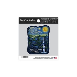 Die Cut Sticker Multnomah Falls, Oregon, Van Gogh Starry Night, Contour Vinyl Sticker 1 to 3 inches (Waterproof Decal for Cars, Water Bottles, Laptops, Coolers), Small