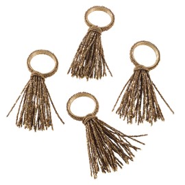 SARO LIFESTYLE Beaded Spray Design Napkin Ring-Set of 4, 2.5" x 3.5", Gold