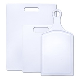 Farberware Plastic Cutting Board, Set of 3 with Paddle, White