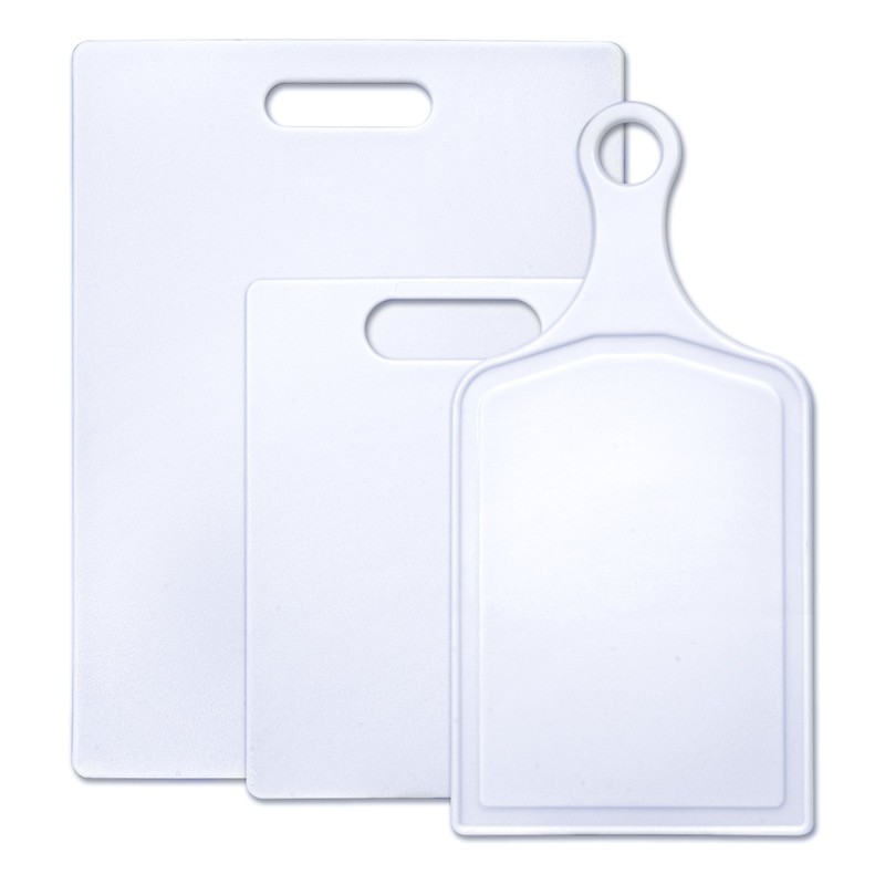 Farberware Plastic Cutting Board, Set of 3 with Paddle, White