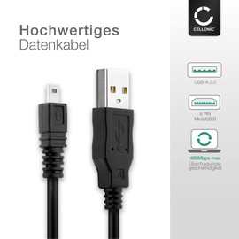 CELLONIC® USB Kabel kompatibel mit Tevion Z 1400, Traveler Z14, XS 400, XS4, UW8, SW 12, Super Slim XS-9, -10, Maginon Action Sports HD1 Ladekabel 8 Pin Camera Mini USB B auf USB A 2.0 Datenkabel