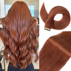 Auburn Brown Tape in Hair Extensions Human Hair, 20pcs 16 Inch Remy Hair Extensions Straight Human Hair Tape in Extensions Skin Weft Tape Extensions Human Hair (#A33,16 Inch)