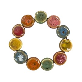 Humble Hilo Artisan Multicolored Ceramic Bead Bracelet Elastic Stretch Quality Chunky Statement Jewelry for Women (Flat Round, Large)