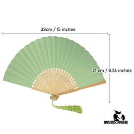 Paper Handheld Folding Fan with a Tassel and Grade A Bamboo Ribs for Women Girls Summer Party Favour Birthday Wedding Gift (Mint Green)