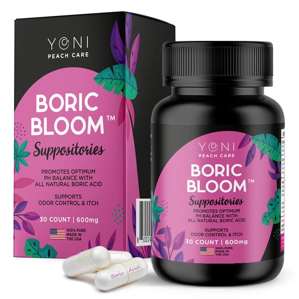 Boric Acid Suppositories - Vaginial Suppository Bacterial Vaginosis, pH Balance for Women Pills, BV Yeast Infection Support, Odor Control, Feminine Care Hygiene Capsules - 30 Count, Made in USA