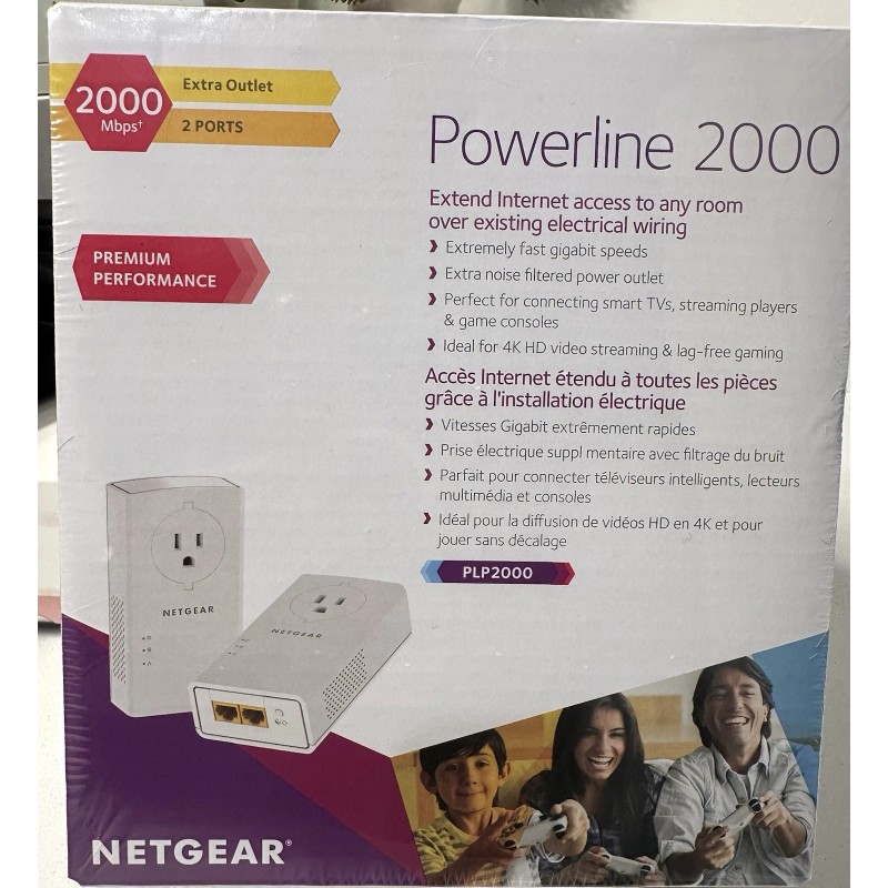 NETGEAR New! Netgear Powerline Adaptor kit, 2000 Mbps Wall Plug,