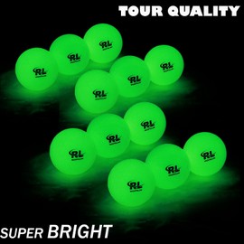 R&L Night Golf Balls Glow in The Dark - Best Hitting Tournament Fluorescent Golf Ball- Long Lasting Bright Luminous Balls Rechargeable with LED UV Flashlight - Included (12 Pack)
