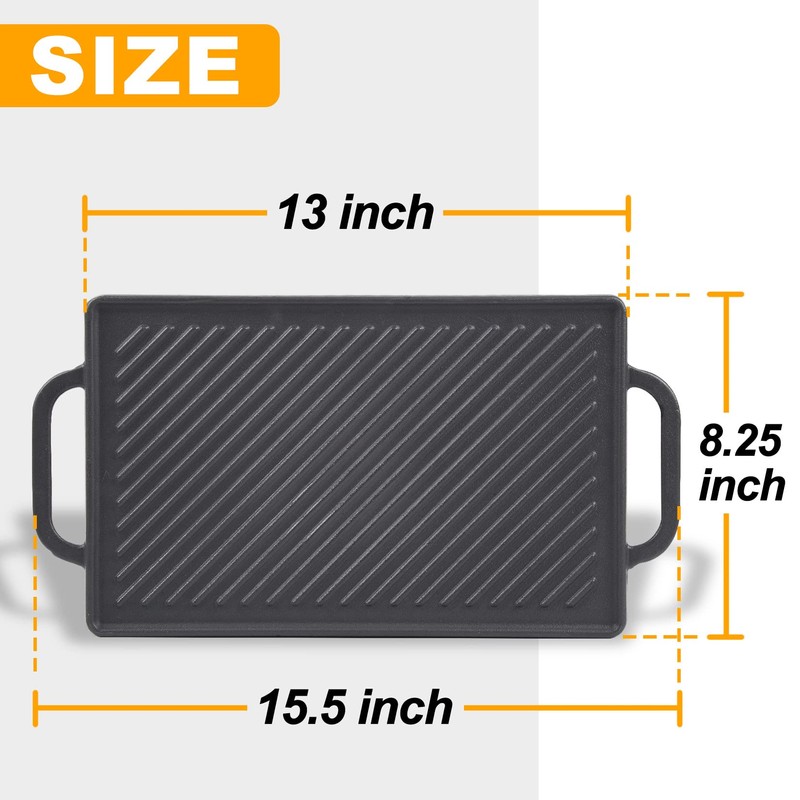 GGC Cast Iron Reversible Grill Griddle，Double Sided Grill Pan Perfect