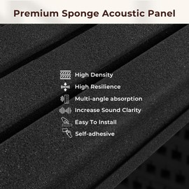 Sound Proof Foam Panels for Walls Vangoa 12 Pack Self-adhesive Acoustic Panels 12"X12"X2" Sound Absorbing Foam T-shaped High Density Sound Deadening Panels for Music Room Recording Studio (black)