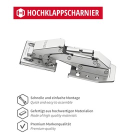 Gedotec Up-folding hinge with soft-close cushioning, 1 piece, CH 350, nickel-plated steel, adjustable cabinet hinge, furniture hinge for overlying stop, caravan hinge