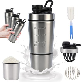Yakiter 600ML Botella para Proteina de Coctelera,Vaso Proteina Shaker de 304Acero Inoxidable,con Almacenamiento de Proteina Desmontable y Mezclador,Va