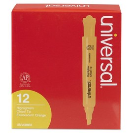 Universal Products - Universal - Desk Highlighter, Chisel Tip, Fluorescent Orange, 12/Pk - Sold As 1 Dozen - Well-designed highlighter features bright colors and wide barrel. - Chisel tip allows for both broad and narrow lines. -
