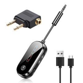 2 in 1 Bluetooth 5.3 Transmitter Receiver with 3.5mm Aux Audio Jack, Dual Pairing Airplane Bluetooth Adapter Low Latency Noise Reduction Suitable for AirPods Headphones Tablets Speaker Car