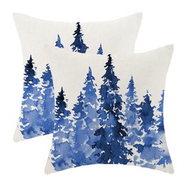 AEIOAE Christmas Pillow Covers 20 X 20 Inch Set of 2, Blue Christmas Trees Decoration Throw Pillow Covers Holiday Farmhouse Winter Pillowcase for Couch Home Sofa Indoor Outdoor Decor