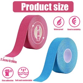 WUSJCOF Pack of 2 Face Lifting Tape, Anti Wrinkle Plasters, Anger Wrinkle Plasters, Facial Patches for Firming the Skin (2.5 cm x 5 m) (Pink Light Blue)