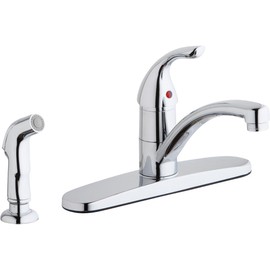 Elkay Everyday LK1001CR Four Hole Deck Mount Kitchen Faucet with Lever Handle, Side Spray, and Escutcheon, Chrome
