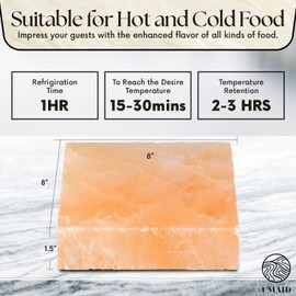 UMAID Himalayan Salt Block Cooking Plate 8x8x1.5 for Cooking, Grilling, Cutting and Serving, Food Grade Rock Salt Stone On Steel Tray with Recipe Pamphlet Unique Gifts for Men, Women, Dads & Cooks