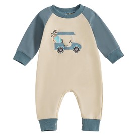 Motlapol Newborn Baby Boy Golf Outfits Golf Cart Embroidery Long Sleeve Round Neck Jumpsuit Infant Fall Photoshoot Clothes (Apricot Blue, 12-18 Months)