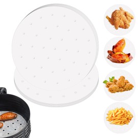 Dimeho Bamboo Steamer Liner, 500 Pcs 10 Inch Air Fryer Liners with Holes Round Dumpling Paper White Anti-Stick Parchment Paper for Streamer Pans Baking