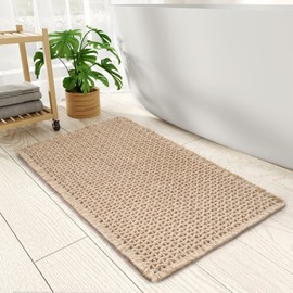 PADOOR Checkered Bath Mat, Super Absorbent Non Slip Bath Mats for Bathroom Floor 3D Woven Bathroom Mat with Tassels Machine Washable Bathroom Rugs Beside Tub, 24" x 36", Brown