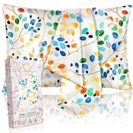 Miss Adola 2 Pack Mulberry Silk Pillowcase for Hair and Skin - Standard Size 26 x 20 Inches with Hidden Zipper Colorful Leaf 19 Momme Soft Sleeping Silk Pillow Case for Women, Moms