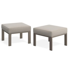 Wisteria Lane Patio Furniture Footstools Metal Ottomans Set of 2, Metal Outdoor Ottomans with Upgraded Cushions, All-Weather Outdoor Footrest Seat for Balcony, Garden, Deck, Backyard, Beige