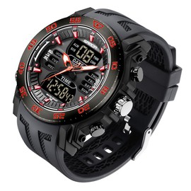 KXAITO Men's Watches Sports Outdoor Waterproof Military Watch Date Multi Function Tactics LED Face Alarm Stopwatch for Men 6029 (Red)