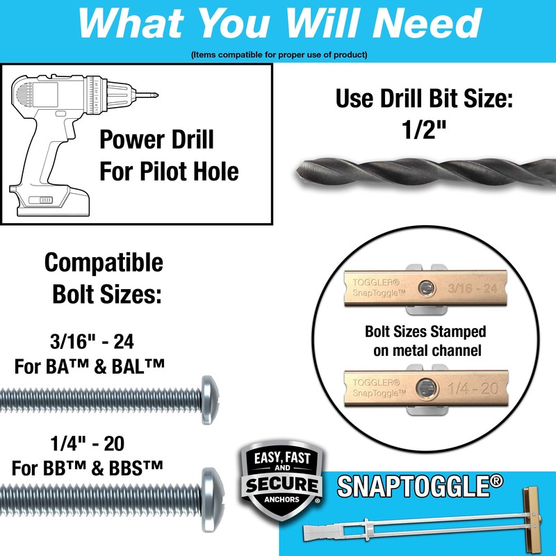 TOGGLER SNAPTOGGLE Heavy-Duty Drywall Toggle Bolt – 3/16"-24 UNC Zinc-Plated