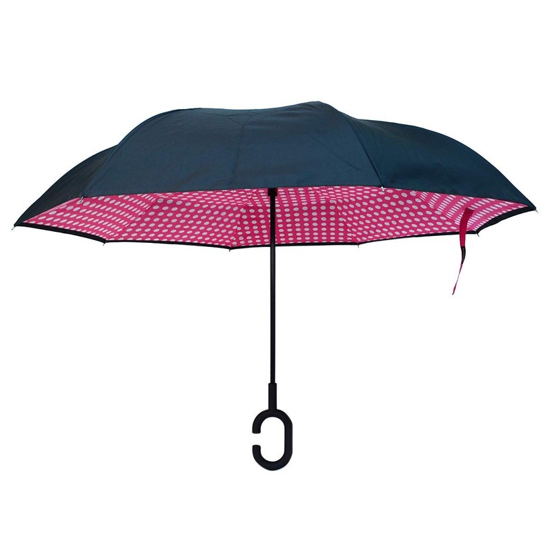 Parquet Pink Polka Dot Double Layer Inverted Umbrellas - C
