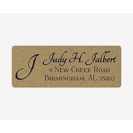 60ct - White Ink Initial Return Address Labels on Kraft, Kraft Return Address Stickers, Formal Address Stickers (#310-KR)
