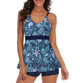 Tankini Sets for Women UK, Plus Size Swimwear for Women, Women's Tankinis, Tummy Control Swimming Costume with Shorts, Dark Forest, M