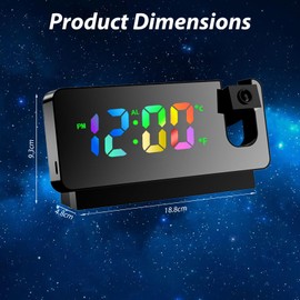 LUPATDY Projection Alarm Clock, Alarm Clock with Projection 180°, Digital Alarm Clock with Large LED Display, Analogue Alarm Clock without Ticking with Temperature Date, Digital Alarm Clock for