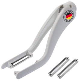 Westmark Peel-Star KS 60622E6 Vegetable and Double Peeler/Asparagus Peeler with 2 Spare Stainless Steel Blades, Plastic, White/Silver