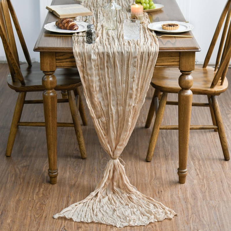 Usinynia 2 Packs Chiffon Table Runner Boho Cheesecloth Gauze Table