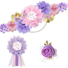 Butterfly Baby Shower Decorations Pink Purple Butterfly Mom to Be Sash Dad to Be Corsage Set Butterfly Maternity Flower Belly Belt with Wristband for Girls Baby Shower Gender Reveal Party Supplies