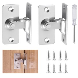 TPBSITNS 2PCS 90 Degree Right Angle Door Lock, Stainless Steel Door Latch with 8 Screws & Screwdrivers, Buckle Safety Door Bolt Lock Hasp Latch for Sliding Barn Door Window Silver