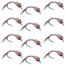The Fly Fishing Place Bead Head Rainbow Warrior Midge One Dozen - Silver Bead - 12 Flies Size 14 - Tailwater Fly Fishing Flies