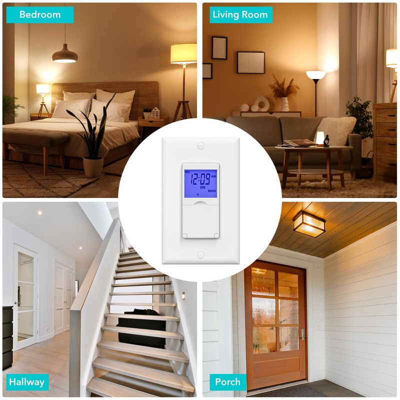 BN-LINK 7 Day Programmable in-Wall Timer Switch for Lights, Fans