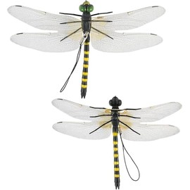 2Pcs Clip Dragonfly - Realistic Simulated Dragonfly Artificial Large Clips Attach to Clothing Backpack Hat Clips Decor Craft Fly Repelling Supplies for Camping Indoor Outdoor