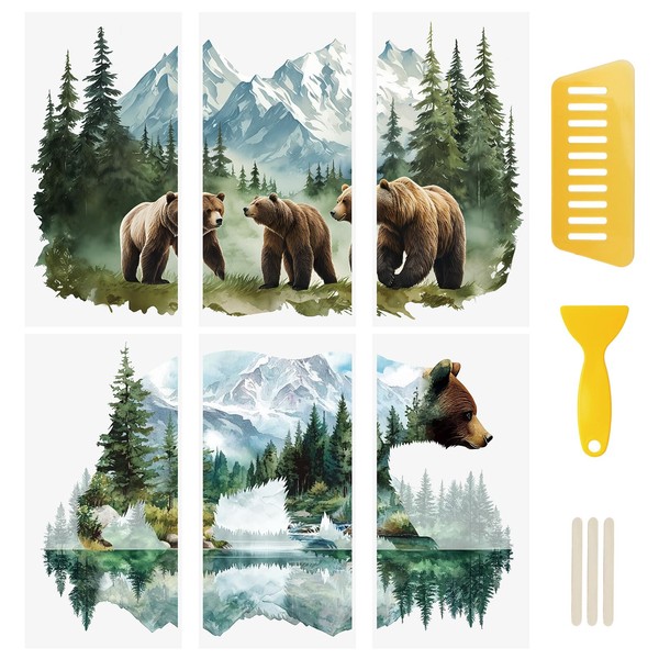 WANDIC 6 x Forest Ursus Arctos Transfer Stickers Furniture Fridge
