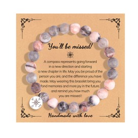 Retirement Gifts for Women Compass Pendant Bracelet Bracelets Stone Healing Beaded Bracelet Inspirational Gifts for Women Teen Girls (666-237-A)