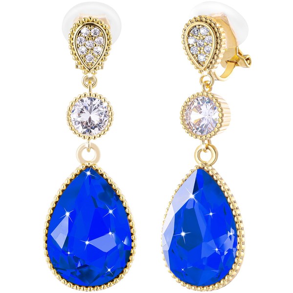 arete colgantes de vidrio con clip para mujer, hechos a