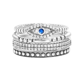 WILLOWBIRD Oxidized Sterling Silver Multi Pack Cubic Zirconia Stackable Eternity Ring for Women Set Evil Eye Size 10