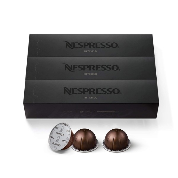 Nespresso Capsules VertuoLine, Intenso, Dark Roast Coffee, 30 Count Coffee Pods, Brews 7.8oz