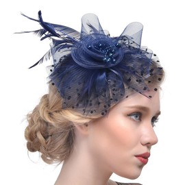 DRESHOW Fascinators Hat Flower Mesh Ribbons Feathers on a Headband and a Clip Tea Party Headwear for Girls and Women